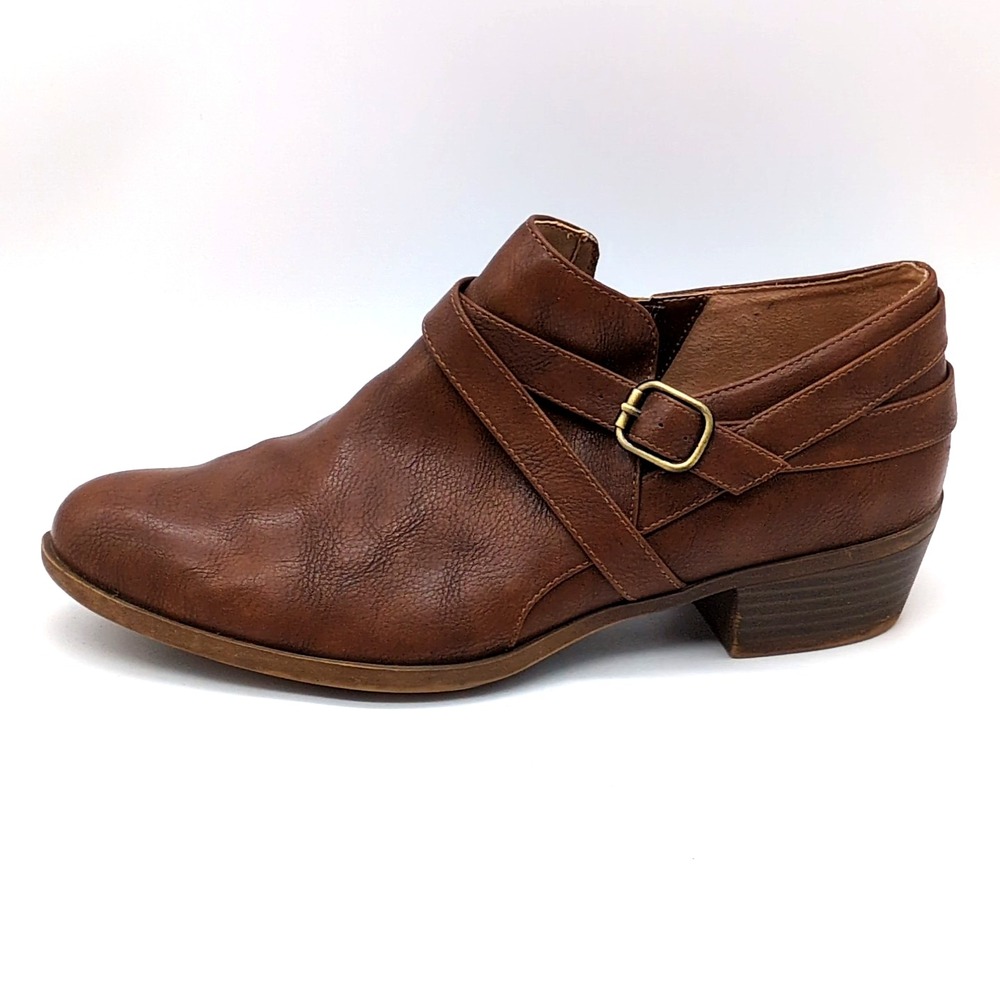 Life Stride‎ Boots Womens Adley Brown 9 Ankle Bootie Shoe Faux Leather Side Zip